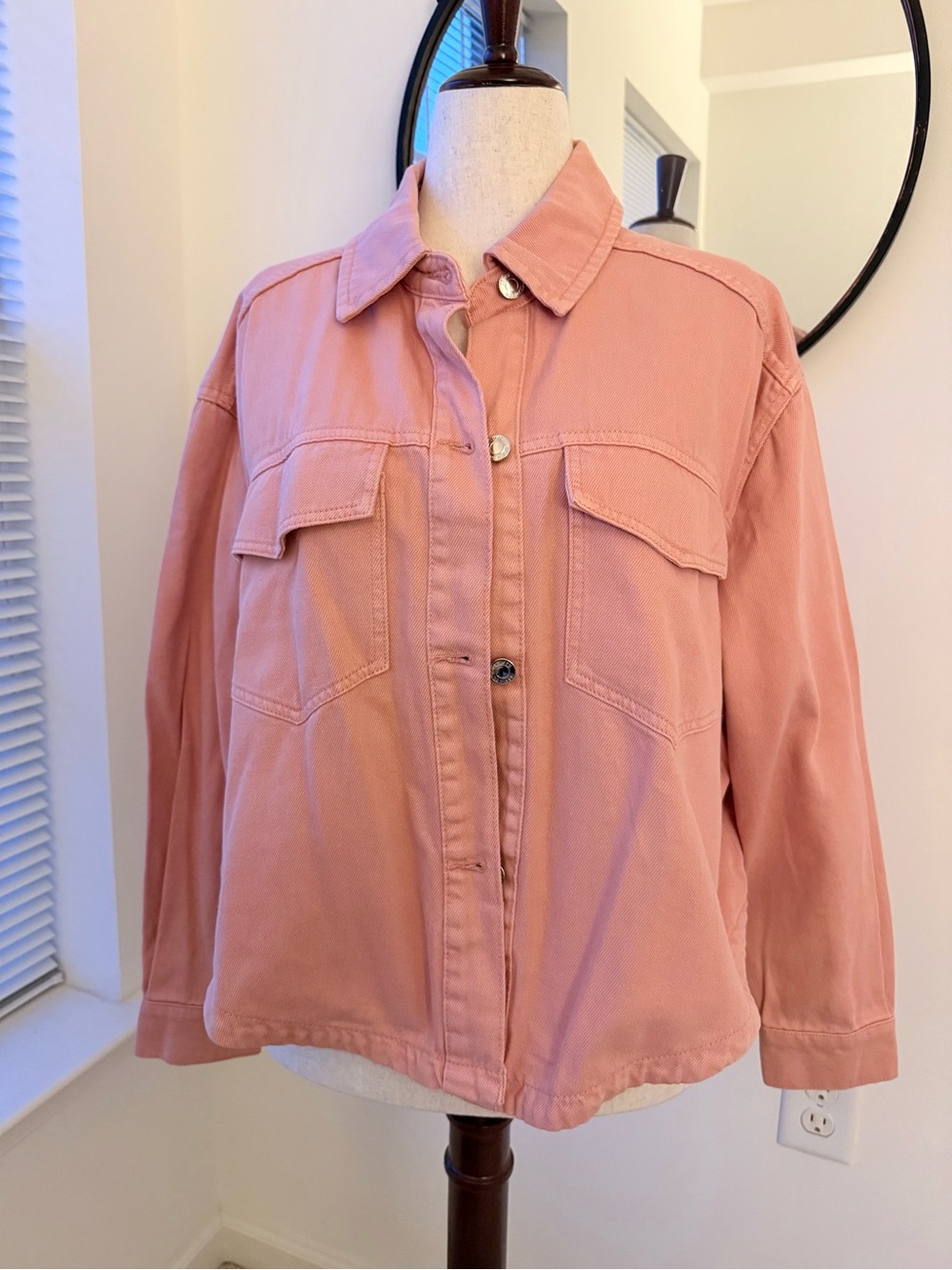 Primark Denim Dusty Peach Utility Jacket/Overshirt with Front Flap Pockets